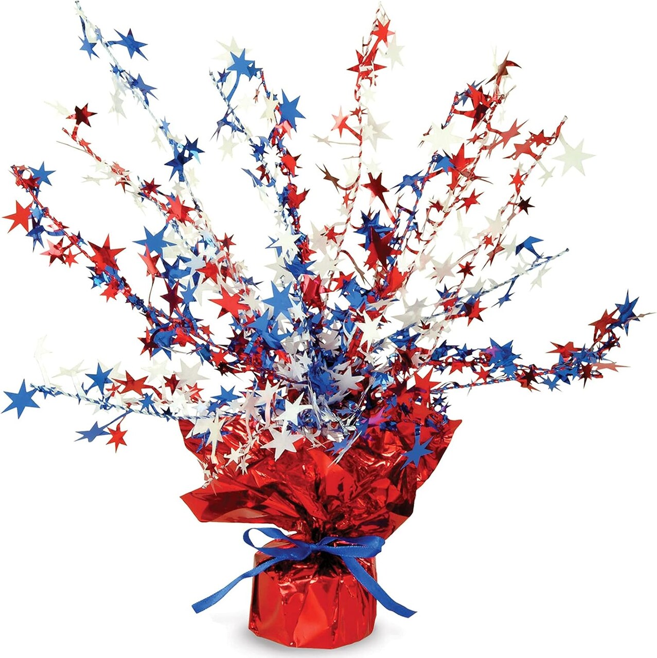 Patriotic Star Gleam ‘N Burst Centerpiece, 15” – Metallic USA 4th of July Table Decorations in Red White and Blue